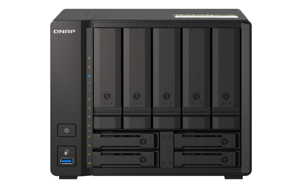 QNAP TS-H973AX NAS Tower Ryzen Embedded V1500B 8 GB DDR4 0 TB QuTS hero Schwarz