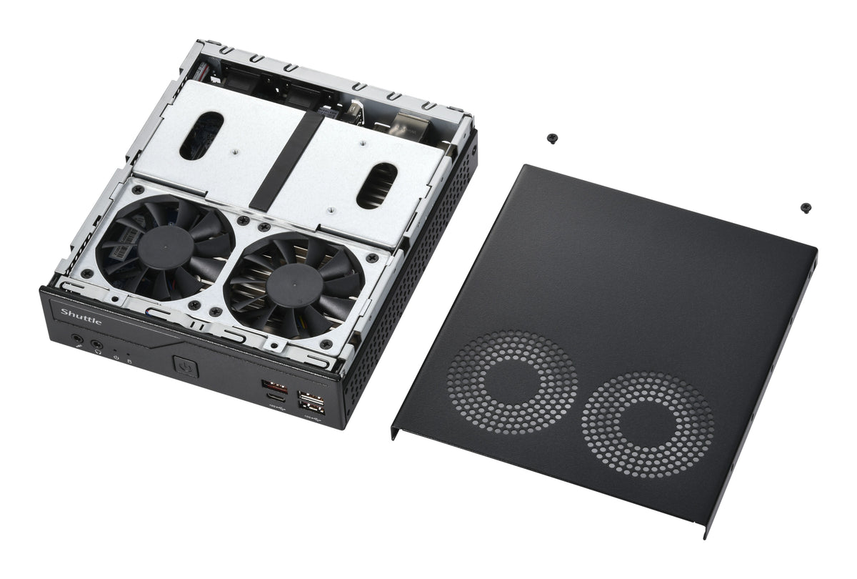 Shuttle Slim PC DB860 , S1851, 2x HDMI, 1x DP, 1x USB-C (DP), 1x 2.5", 1x M.2, 2x LAN (Intel 1G + 2.5G), 2x COM, 24/7 Dauerbetrieb, inkl. VESA