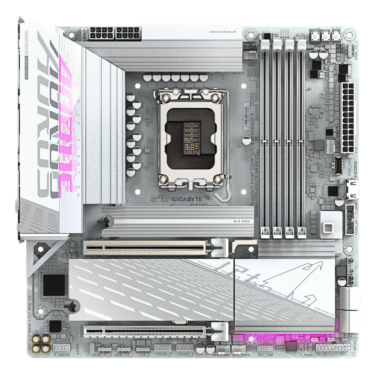 GIGABYTE B860M AORUS ELITE WF6E ICE Mainboard - Intel Core Ultra CPUs, 12+1+2+1 Phasen VRM, bis zu 9200MHz DDR5, 1xPCIe 5.0 + 2xPCIe 4.0 M.2, 2,5 GbE LAN, WIFI 6E, USB 4