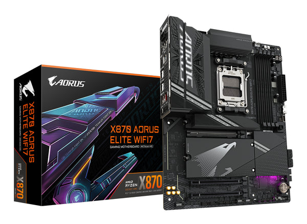 GIGABYTE X870 AORUS ELITE WIFI7 Mainboard - Unterstützt AMD Ryzen 9000 CPUs, 16+2+2 Phasen VRM, bis zu 8000MHz DDR5 (OC), 3xPCIe 5.0 + 1xPCIe 4.0, Wi-Fi 7, 2.5GbE LAN, USB 4