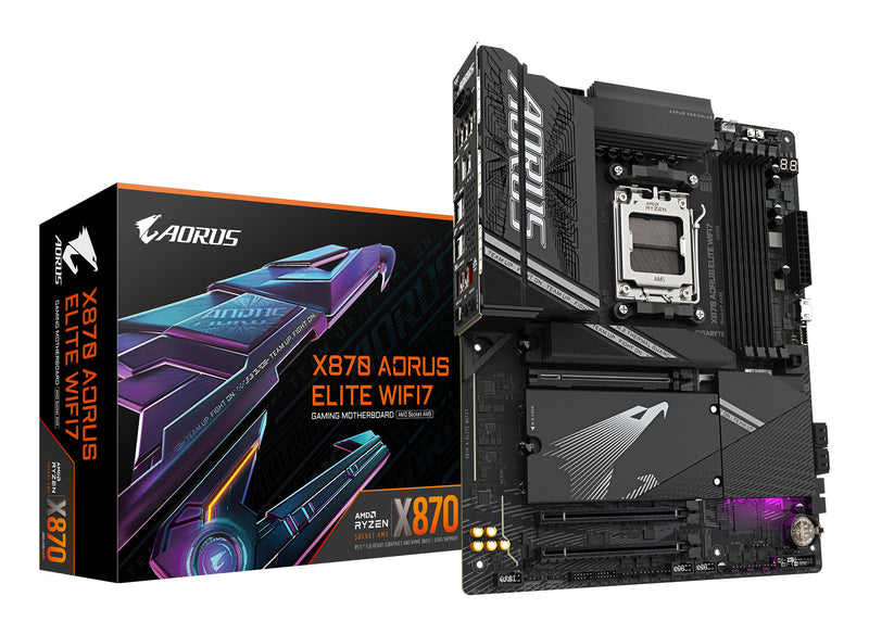 GIGABYTE X870 AORUS ELITE WIFI7 Mainboard - Unterstützt AMD Ryzen 9000 CPUs, 16+2+2 Phasen VRM, bis zu 8000MHz DDR5 (OC), 3xPCIe 5.0 + 1xPCIe 4.0, Wi-Fi 7, 2.5GbE LAN, USB 4