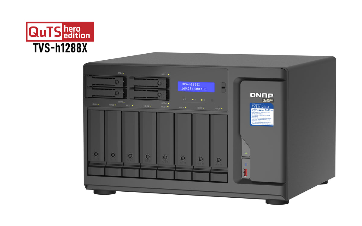 QNAP TVS-h1288X NAS Tower Intel® Xeon® W-1250 16 GB DDR4 0 TB QuTS hero Schwarz