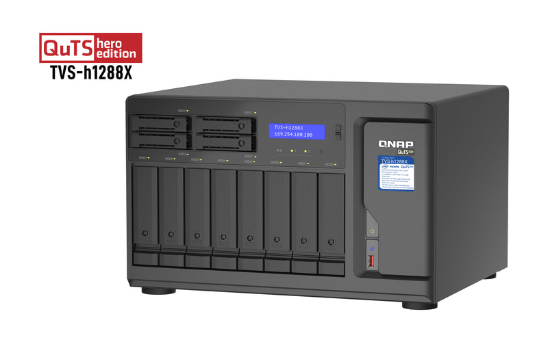 QNAP TVS-h1288X NAS Tower Intel® Xeon® W-1250 16 GB DDR4 0 TB QuTS hero Schwarz