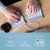R-Go Tools Ergonomische Tastatur R-Go Split Break mit Pausensoftware, ergonomische geteilte Tastatur, QWERTY (US), kabellos, weiß