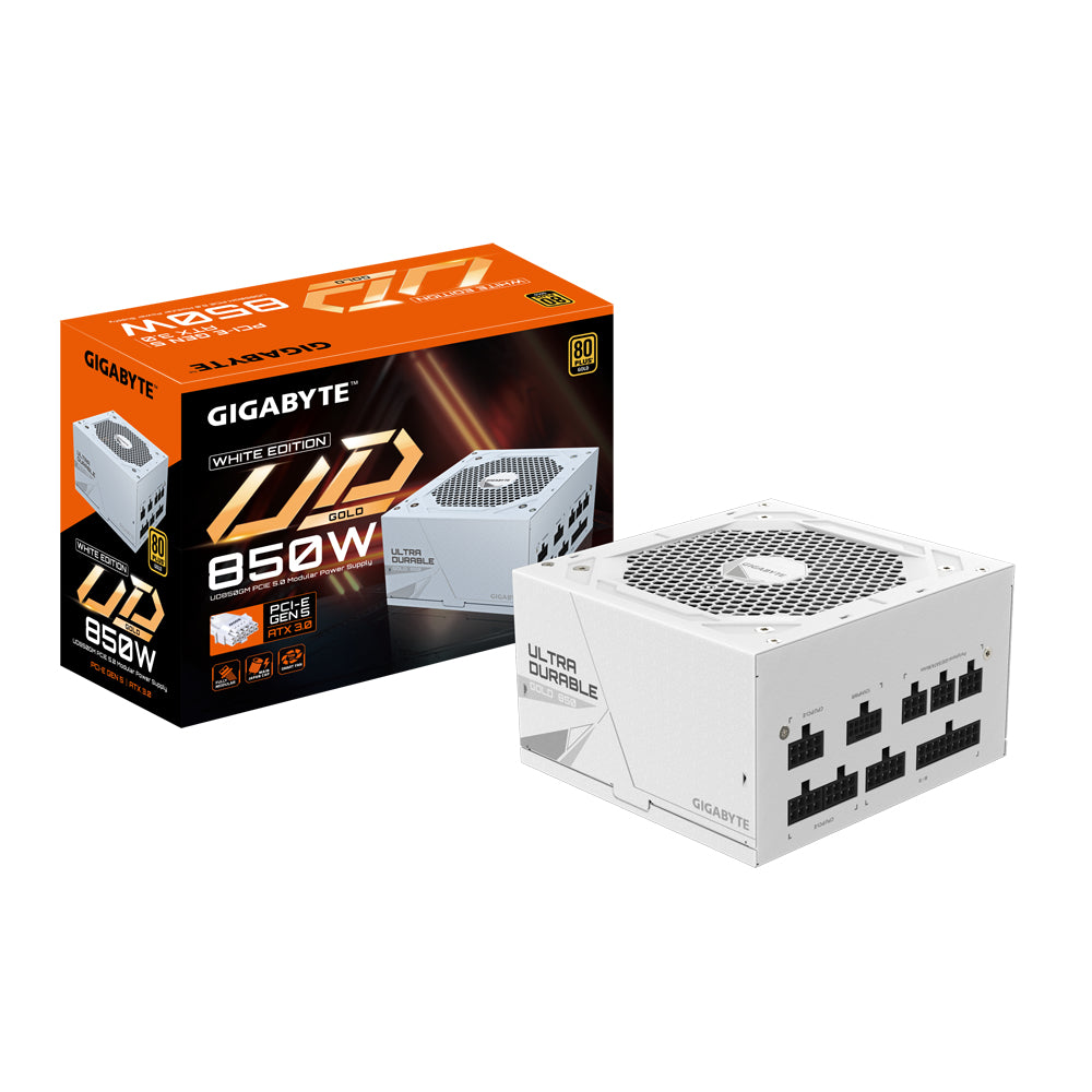 GIGABYTE UD850GM PG5W Netzteil - PCIe 5.0, 80 PLUS Gold, Vollmodulares Design, 120-mm-Lüfter, ATX 3.0 kompatibel, EU-Stecker