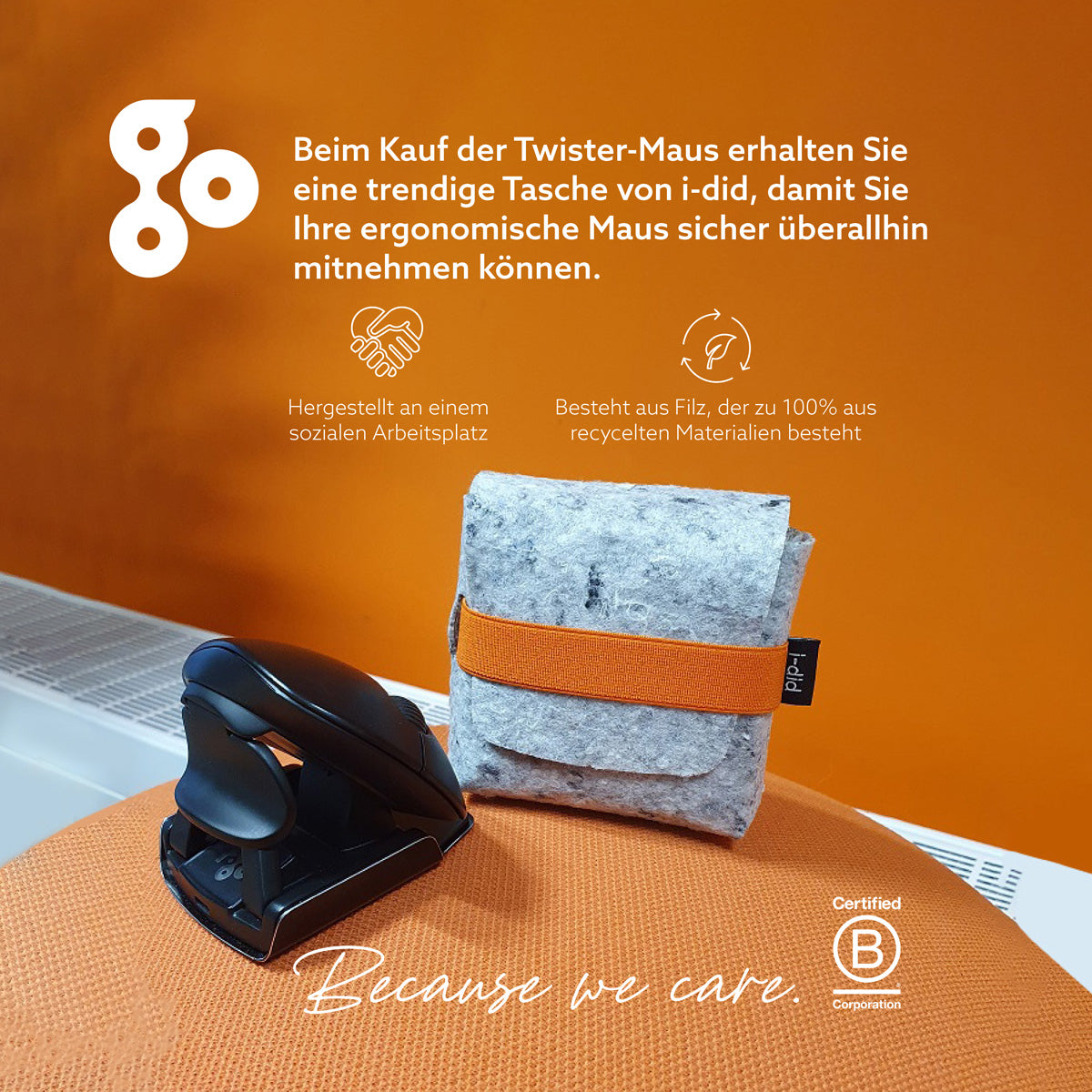 R-Go Tools Ergonomische Maus R-Go Twister mit Pausensoftware, beidhändige Maus, faltbar, Bluetooth und kabelgebunden