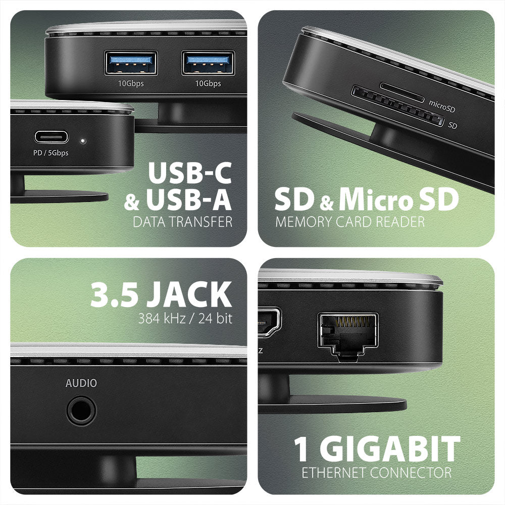 Axagon HMC-UFO USB-C Hub M.2 SATA/NVMe 1 Gbit/s Ethernet 384 kHz Audio Kabelgebunden USB 3.2 Gen 2 (3.1 Gen 2) Type-C Schwarz