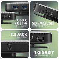 Axagon HMC-UFO USB-C Hub M.2 SATA/NVMe 1 Gbit/s Ethernet 384 kHz Audio Kabelgebunden USB 3.2 Gen 2 (3.1 Gen 2) Type-C Schwarz