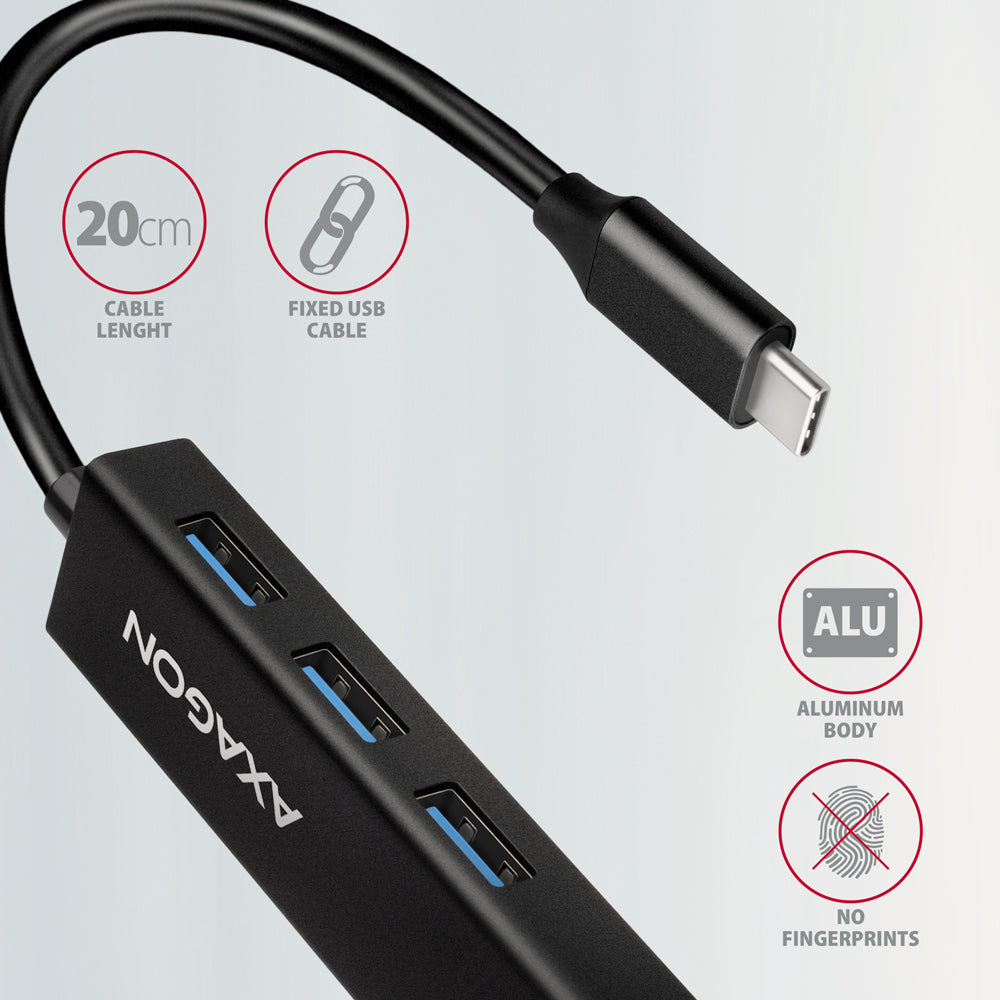Axagon HMC-GL3A USB-C-Hub 3x USB-A Gbit-LAN schwarz Kabelgebunden USB 3.2 Gen 1 (3.1 Gen 1) Type-C