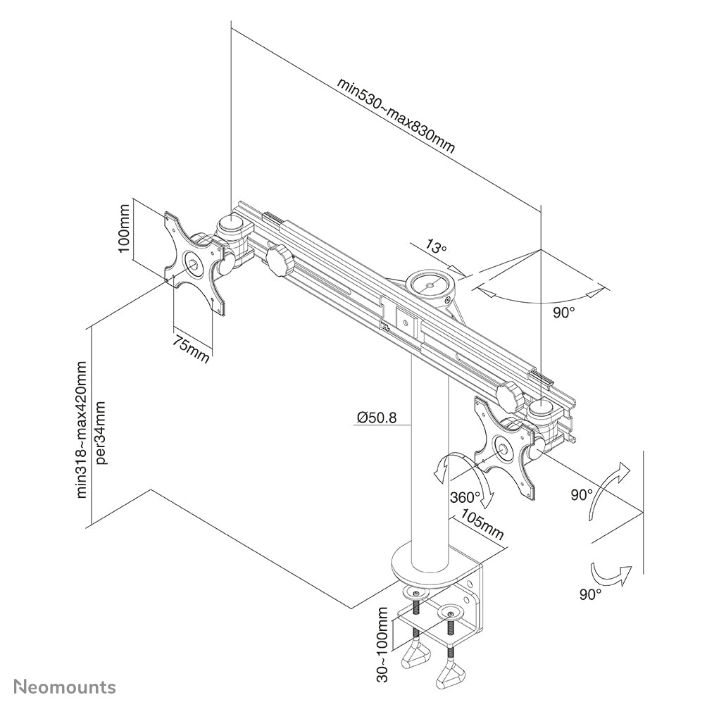 Neomounts FPMA-D700D Monitorarm 19-30"