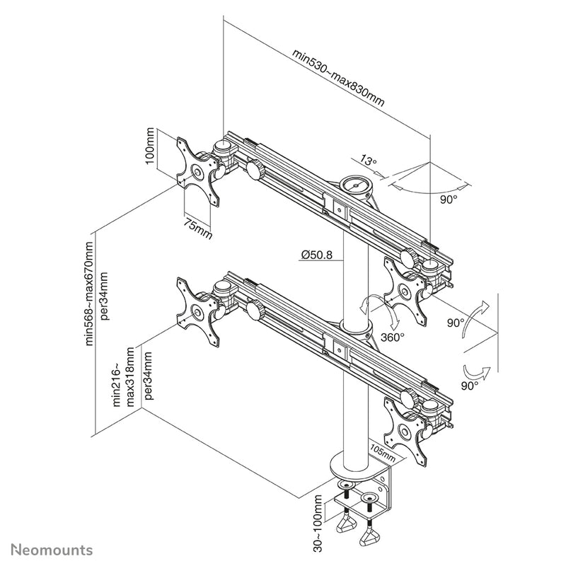 Neomounts FPMA-D700D4 Monitorarm 19-30"