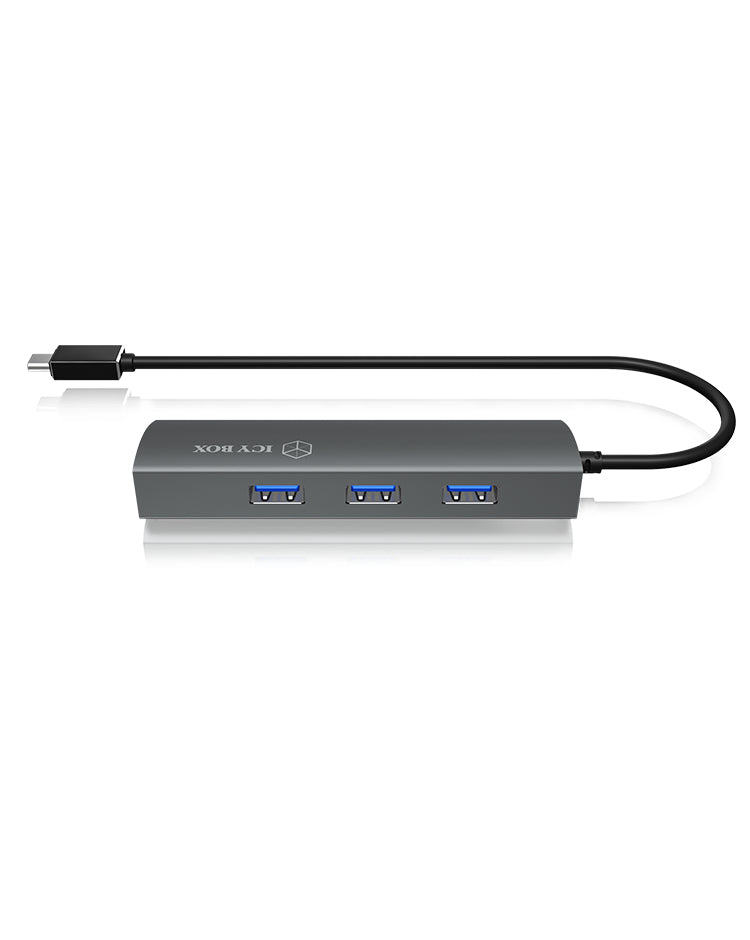 ICY BOX IB-HUB1406-C, USB Type-C® zu 3 Port USB 3.2 Gen 1 Hub + GigaLAN Ethernet, Alu-Gehäuse