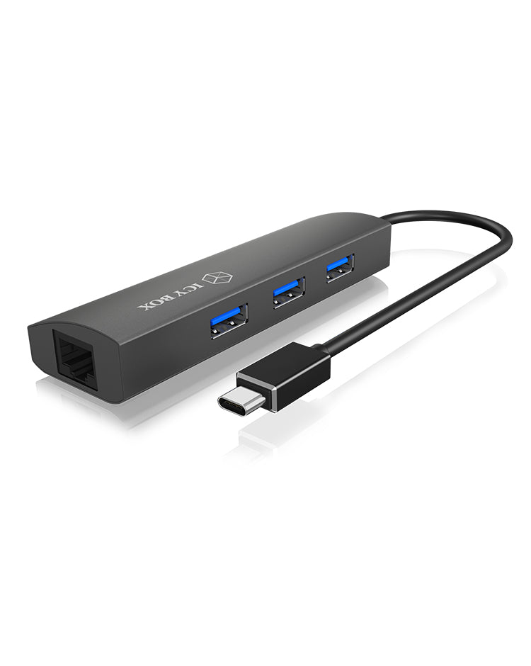 ICY BOX IB-HUB1406-C, USB Type-C® zu 3 Port USB 3.2 Gen 1 Hub + GigaLAN Ethernet, Alu-Gehäuse