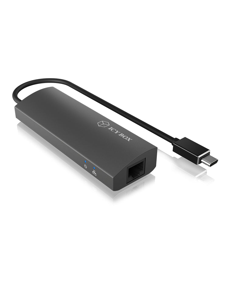 ICY BOX IB-HUB1406-C, USB Type-C® zu 3 Port USB 3.2 Gen 1 Hub + GigaLAN Ethernet, Alu-Gehäuse