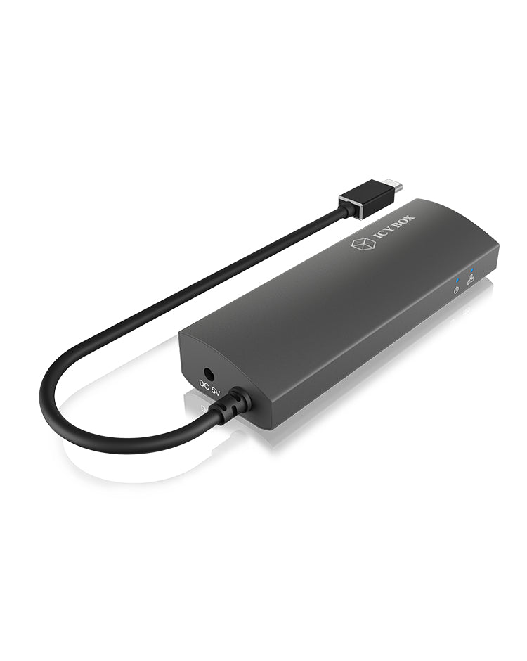 ICY BOX IB-HUB1406-C, USB Type-C® zu 3 Port USB 3.2 Gen 1 Hub + GigaLAN Ethernet, Alu-Gehäuse