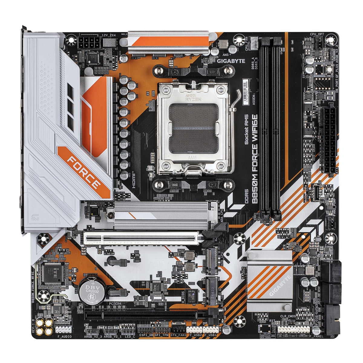 GIGABYTE B850M FORCE WIFI6E Mainboard – Unterstützt AMD Ryzen 9000 Serie Prozessoren, 8+2+2 Phasen Digital-VRM, bis zu 9600 MHz DDR5 (OC), 1 x PCIe 5.0 M.2 + 2 x PCIe 4.0 M.2, Wi-Fi 6E, 2.5 GbE LAN, USB 3.2 Gen 2