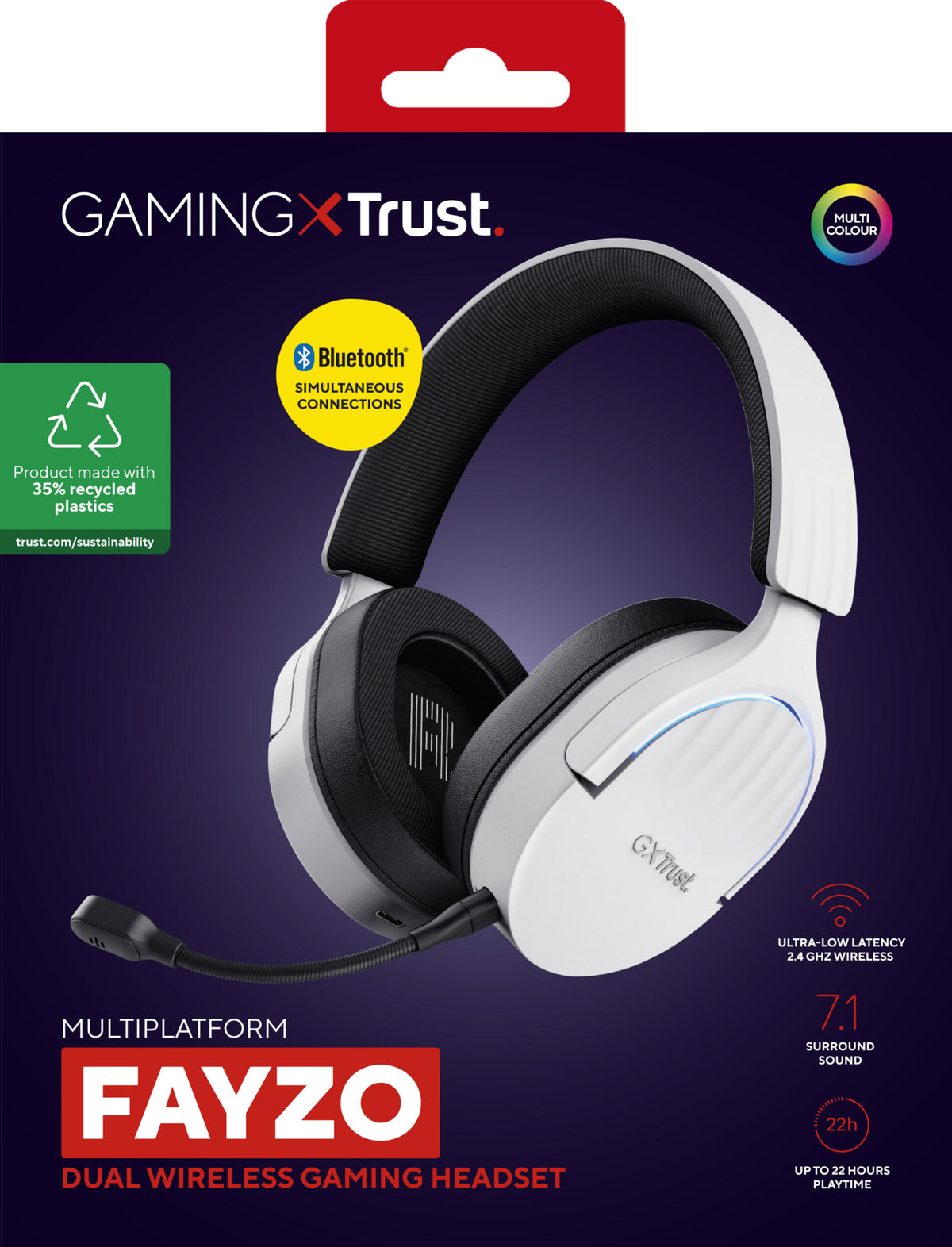 Trust GXT 491W FAYZO Kopfhörer Verkabelt & Kabellos Kopfband Gaming USB Typ-C Bluetooth Schwarz, Weiß
