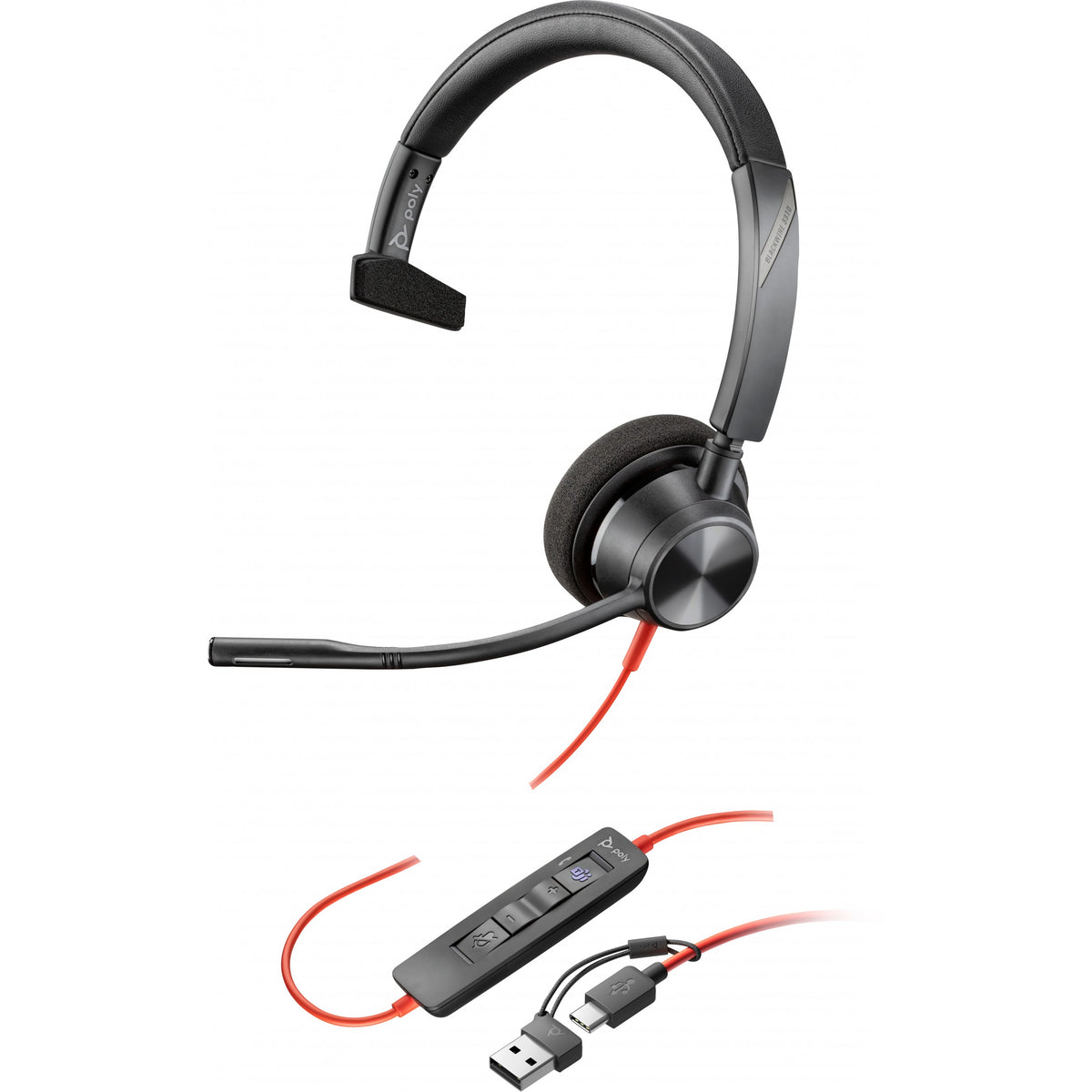 Cuffie monofoniche HP Poly Blackwire 3310 certificate per Microsoft Teams con USB-C + adattatore USB-C/A (212703-01)