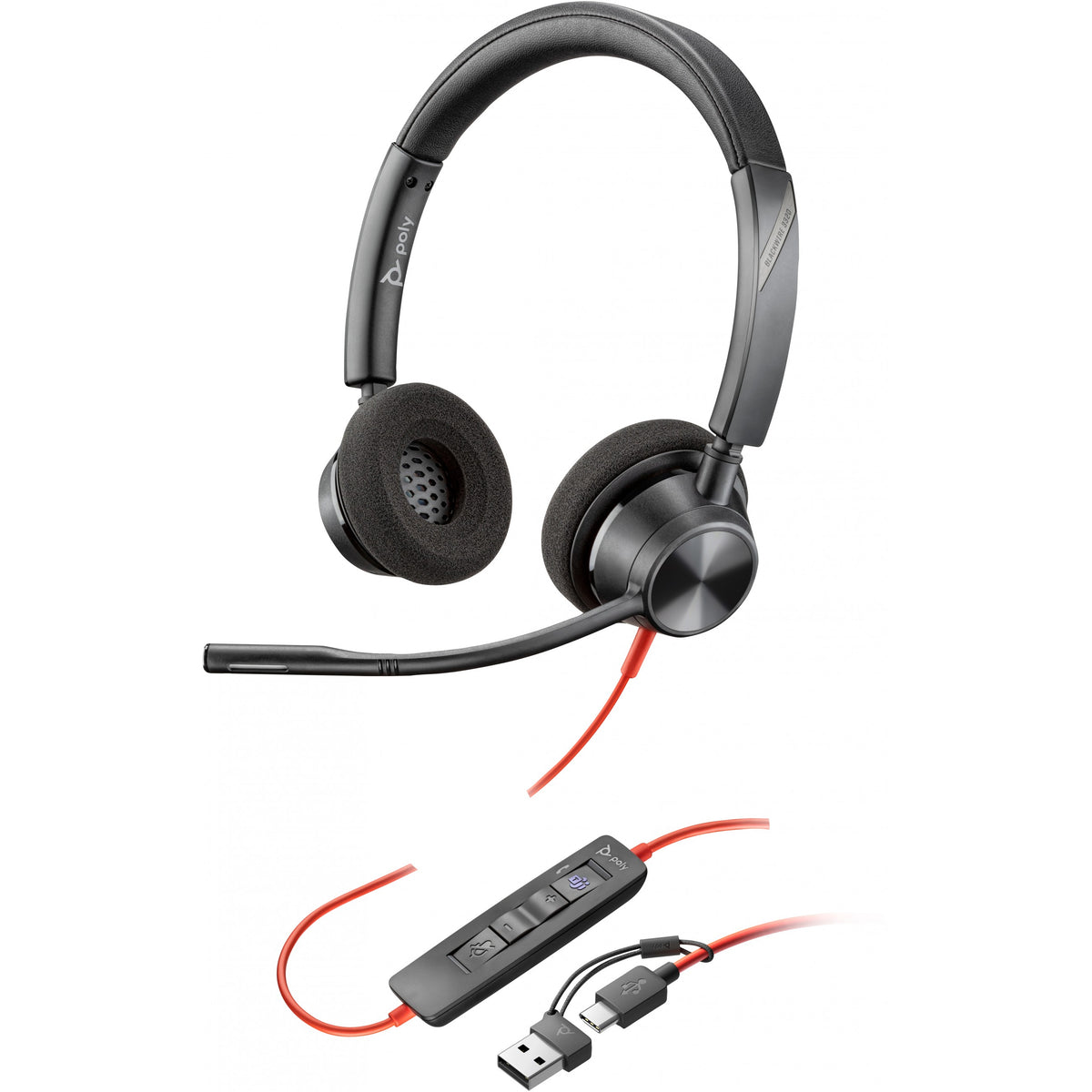 Casque stéréo HP Poly Blackwire 3320 certifié Microsoft Teams USB-C + adaptateur USB-C/A (214012-01)