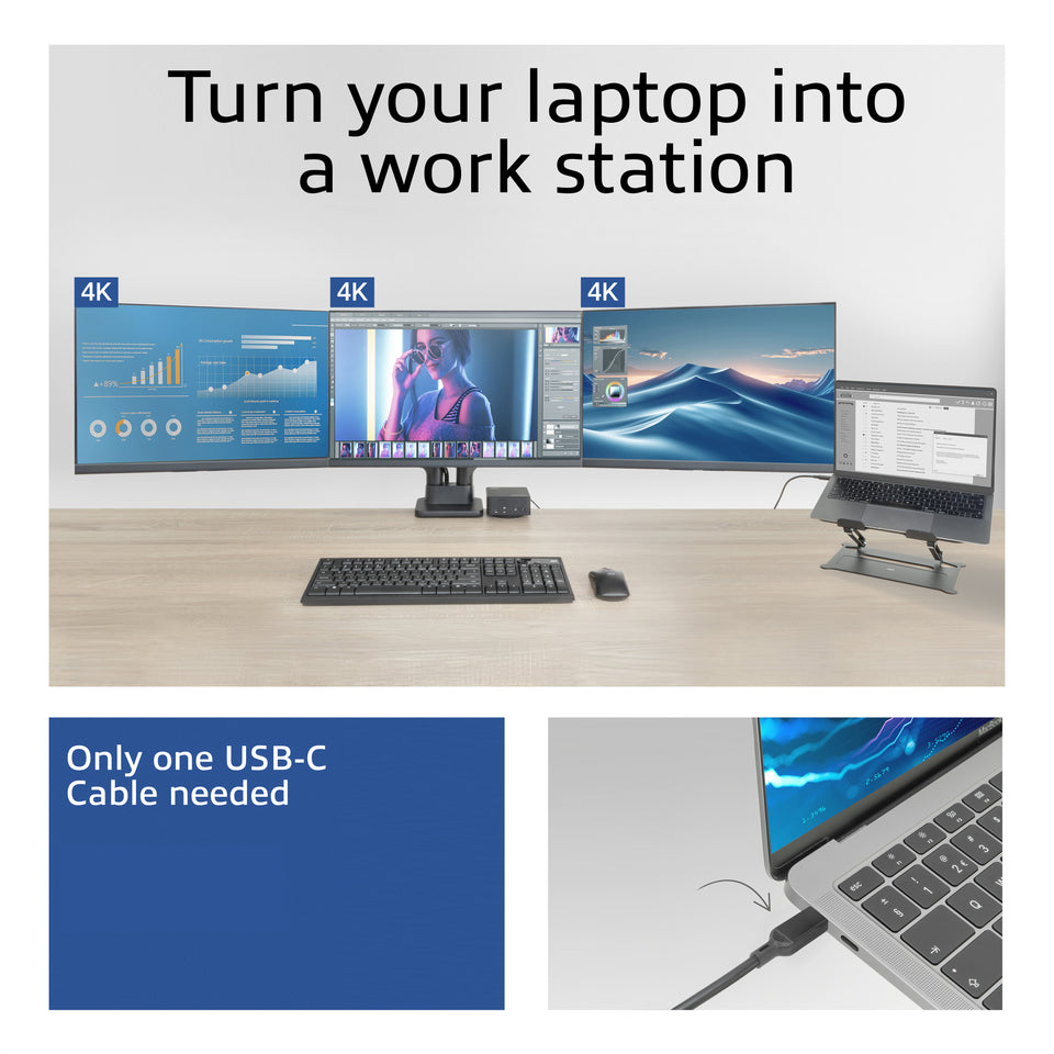 ACT Universelle USB-C-Dockingstation 4K, für 3 HDMI-/DisplayPort-Monitore, DisplayLink