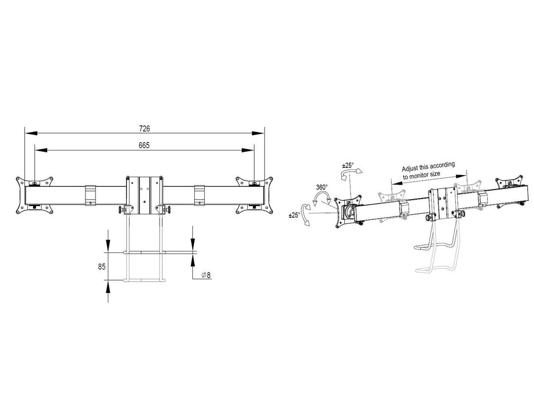 Multibrackets 5921 Flachbildschirm-Tischhalterung 71,1 cm (28") Tisch/Bank Schwarz