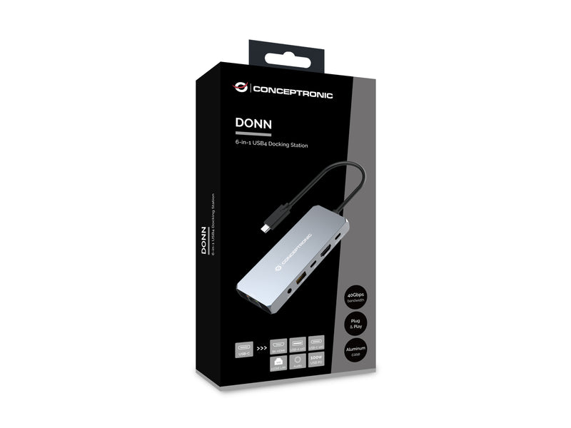 Conceptronic DONN22G laptop-dockingstation & portreplikator Kabelgebunden USB 3.2 Gen 2 (3.1 Gen 2) Type-C Grau