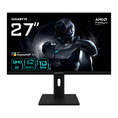 GIGABYTE G27Q3 27” 2K QHD Gaming-Monitor - 2560 x 1440, 320Hz, 1ms, 350 cd/m², FreeSync Premium, Display HDR400, HDMI 2.0, DisplayPort 1.4