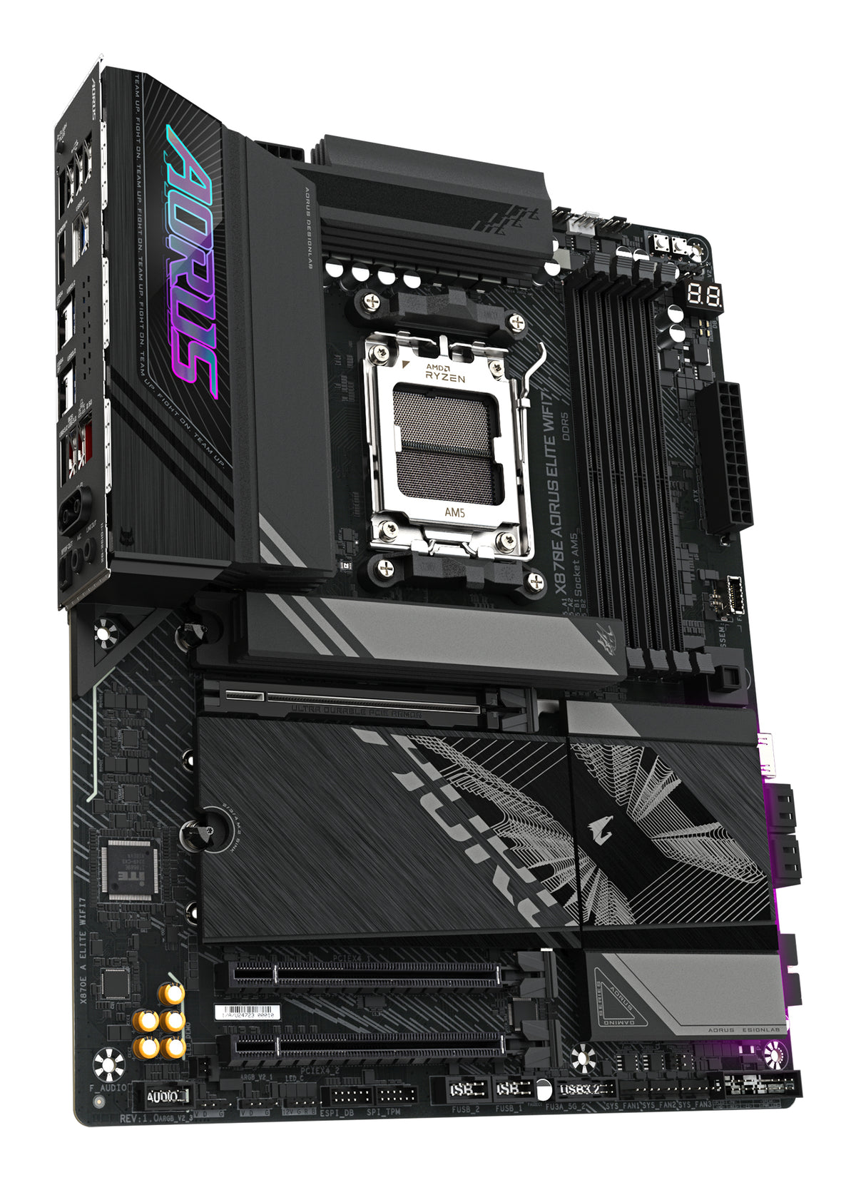 GIGABYTE X870E AORUS ELITE WIFI7 Mainboard - Unterstützt AMD Ryzen 9000 CPUs, 16+2+2 Phasen digitales VRM, bis zu 8000Hz DDR5 (OC), 3xPCIe 5.0 + 1xPCIe 4.0, Wi-Fi 7, 2.5GbE LAN, USB 4