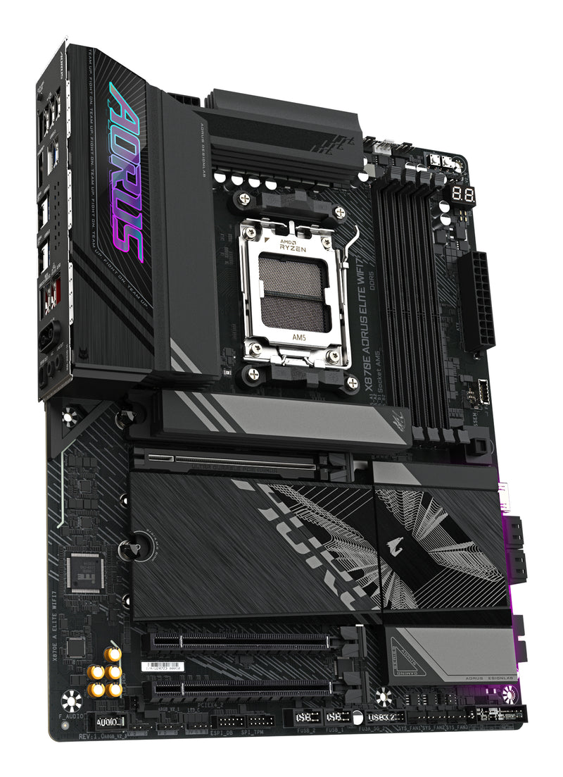 GIGABYTE X870E AORUS ELITE WIFI7 Mainboard - Unterstützt AMD Ryzen 9000 CPUs, 16+2+2 Phasen digitales VRM, bis zu 8000Hz DDR5 (OC), 3xPCIe 5.0 + 1xPCIe 4.0, Wi-Fi 7, 2.5GbE LAN, USB 4