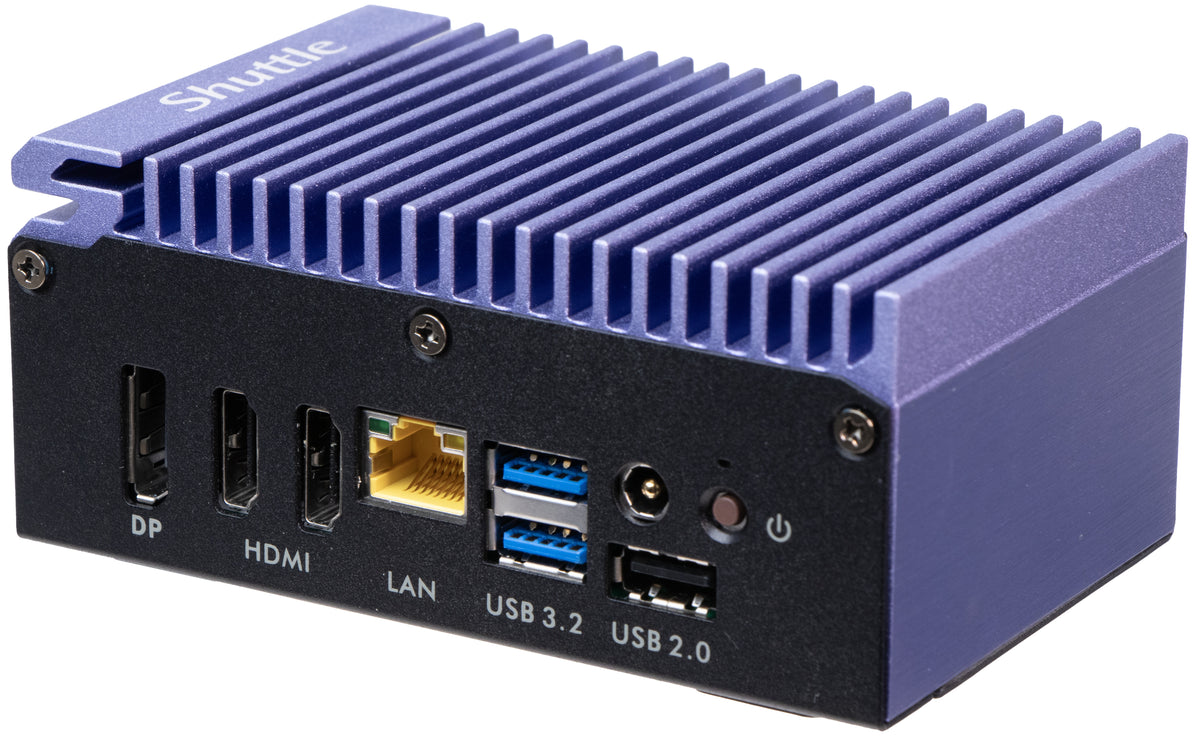 Shuttle Edge PC SPCEL12 , Intel Celeron J6412 , 2x HDMI, 1x DP, 2x 2.5G LAN, 1x DDR4, 1x Micro SD card reader, 1x Nano SIM slot, 3x USB, 2x M.2 (SATA), 12-20V , 24/7 Dauerbetrieb, lüfterlos, inkl. VESA Befestigung
