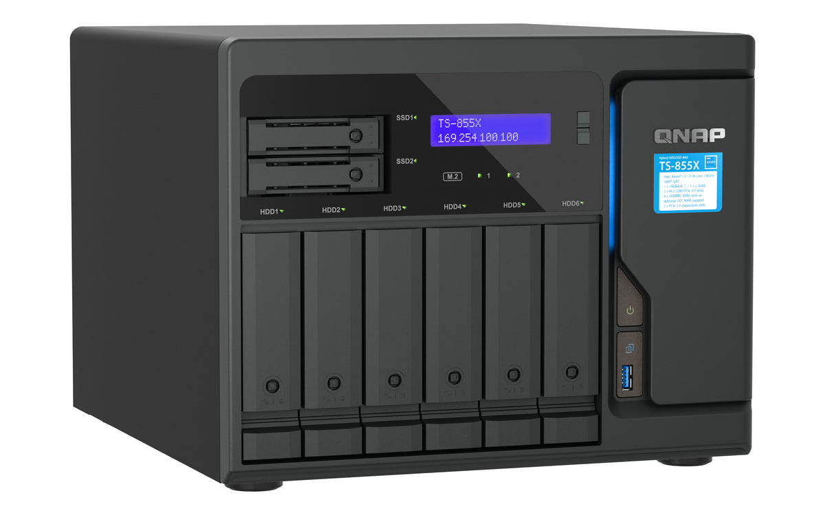 QNAP TS-855X SAN Tower Intel Atom® C5125 8 GB DDR4 0 TB QNAP QTS Schwarz