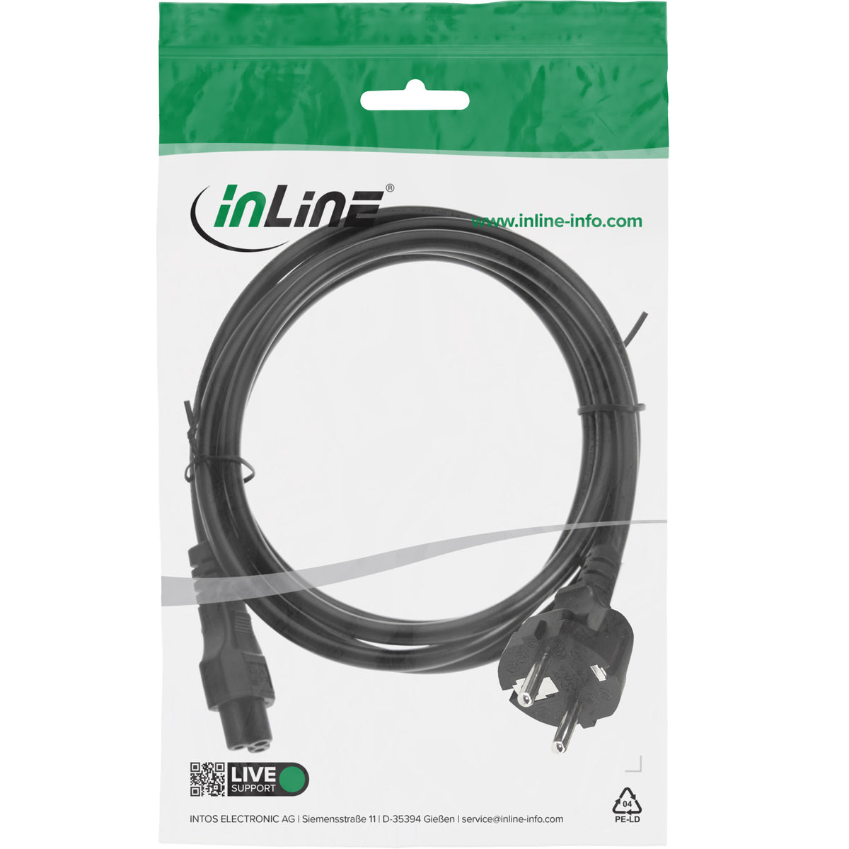 InLine Netzkabel für Notebook, 3pol Kupplung, schwarz, 3m