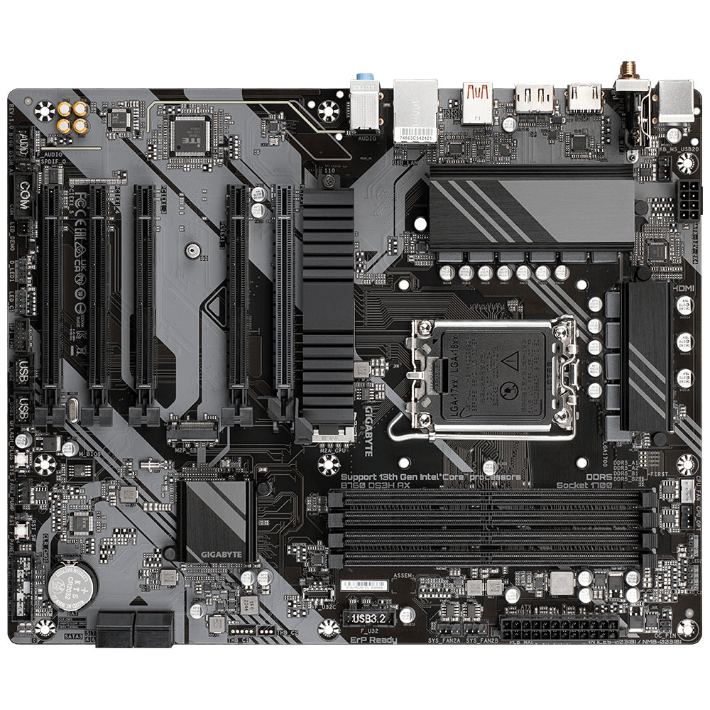 GIGABYTE B760 DS3H AX Mainboard - Unterstützt Intel Core Prozessoren der 14. Generation, 8+2+1 Phasen digitales VRM, bis zu 7600MHz DDR5 (OC), 2x PCIe 4.0 M.2, Wi-Fi 6E, GbE LAN, USB 3.2 Gen 2x2