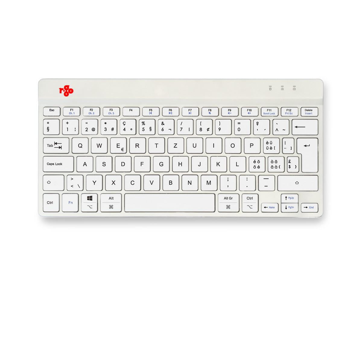 R-Go Tools Ergonomische Tastatur R-Go Compact Break, kompakte Tastatur mit Pausensoftware, QWERTZ (CH), Bluetooth, Weiß