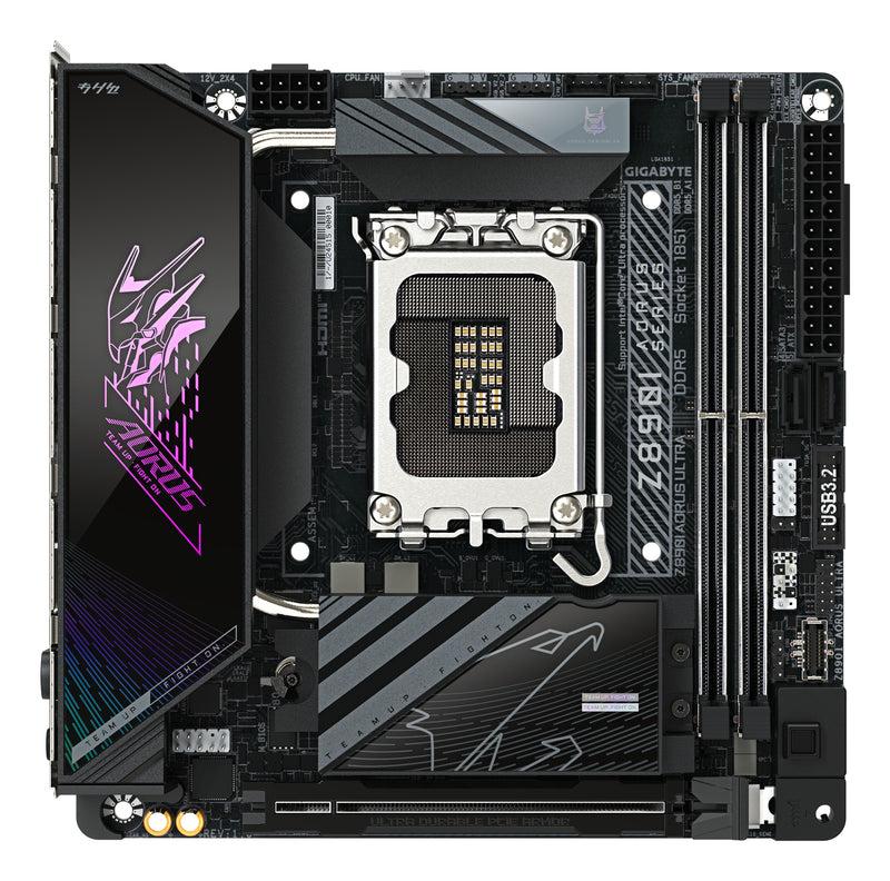 GIGABYTE Z890I AORUS ULTRA Mainboard - Unterstützt Intel Core Ultra (Serie 2) CPUs, 8+1+2 Phasen VRM, bis zu 8800MHz DDR5 (OC), 1xPCIe 5.0 + 1xPCIe 4.0, Wi-Fi 7, 2.5GbE LAN, Thunderbolt 4
