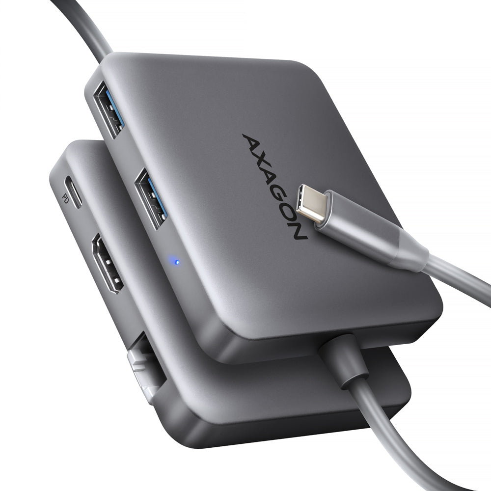 Axagon HMC-5HL USB 5Gbps hub, 2x USB-A, HDMI 4k/60Hz, RJ-45, PD 100W, 20cm USB-C Kabel