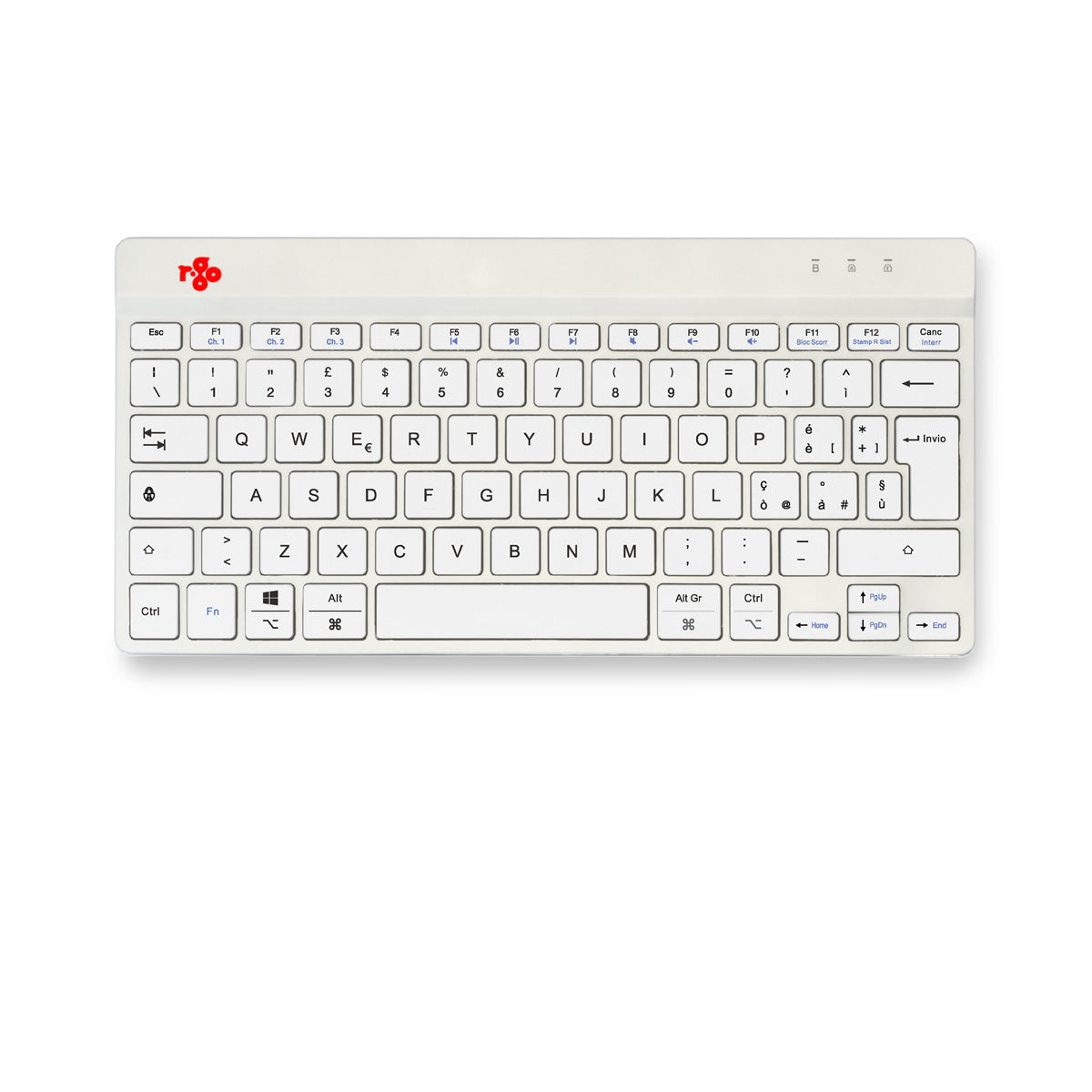 R-Go Tools Ergonomische Tastatur R-Go Compact Break, kompakte Tastatur mit Pausensoftware, QWERTY (IT), Bluetooth, Weiß