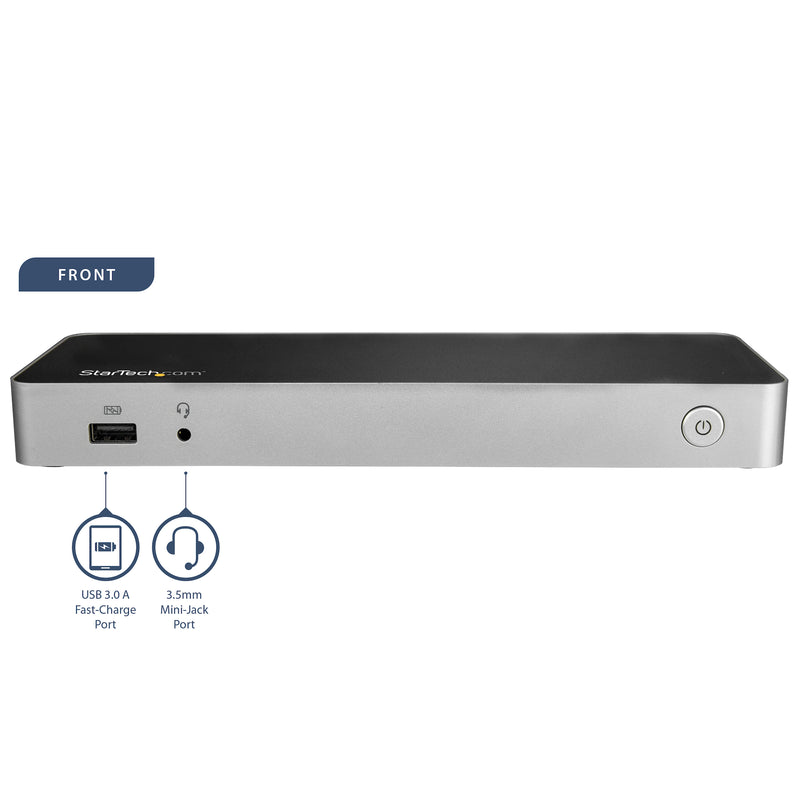 StarTech.com USB-C Dockingstation - Zwei Monitore HDMI & DP 4K 30Hz - USB-C Laptop Docking station 60W Power Delivery, SD, 4 Port USB-A 3.0 Hub, GbE, Audio - Thunderbolt 3 kompatibel