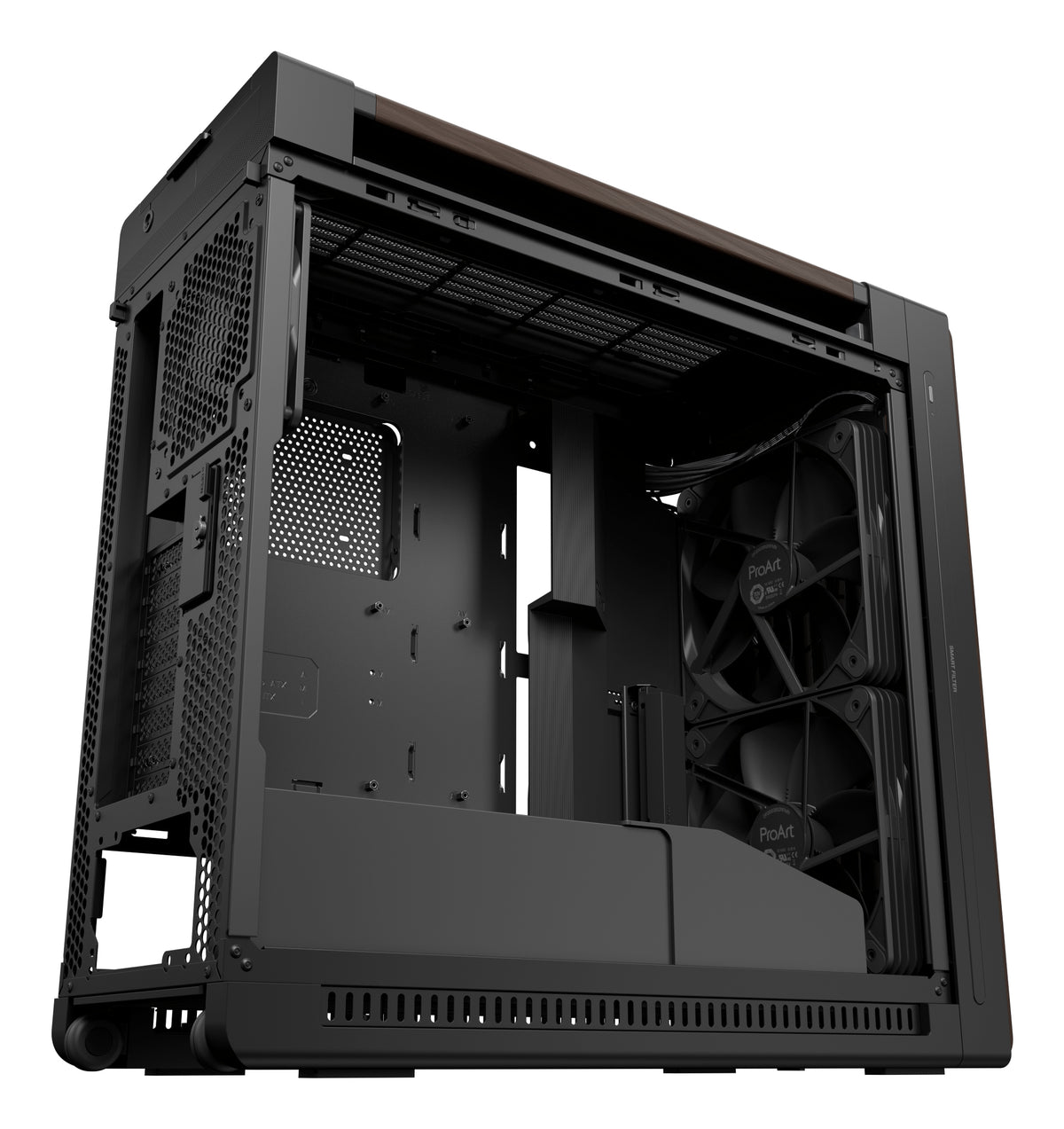 ASUS ProArt PA602 Wood Edition Modern Black - Metal Panel Midi Tower Schwarz, Holz