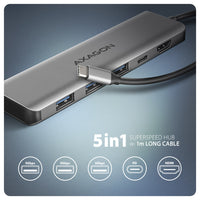 Axagon HMC-5H USB-C 3.2 Gen 1 hub 3x USB-A 4K HDMI PD 100W - Silber Kabelgebunden USB 3.2 Gen 1 (3.1 Gen 1) Type-C
