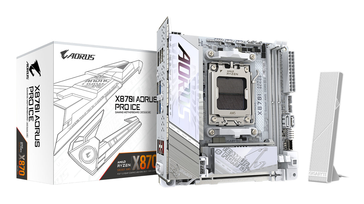 GIGABYTE X870I AORUS PRO ICE Mainboard - Unterstützt AMD Ryzen 9000er-Serie CPUs, 8+2+1 Phasen VRM, bis zu 8400 MHz DDR5 (OC), 1xPCIe 5.0 M.2 + 1xPCIe 4.0 M.2, WI-FI 7, 2,5 GbE LAN, USB 4