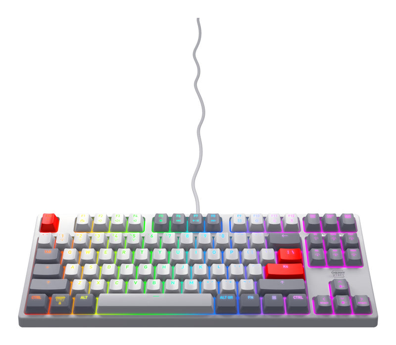 CHERRY K4V2 TKL Tastatur Gaming USB QWERTY US Englisch Grau, Hellgrau, Rot
