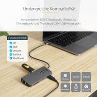 StarTech.com USB C Multiport Adapter, 4K 60Hz HDMI Anschluss, 5Gbit/s USB-A Hub, USB C auf HDMI, 100W PD, GbE, SD/MicroSD, 30cm Kabel, Reiseadapter, Thunderbolt 3 Dockingstation
