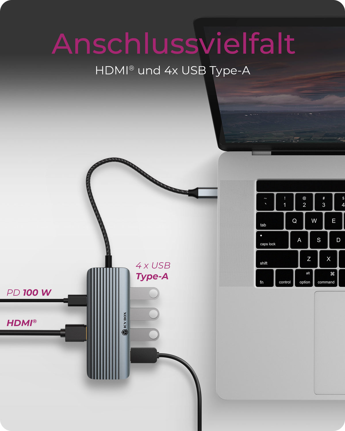 ICY BOX IB-DK4022a-CPD, 6 in 1 Docking station, 1x HDMI 4K60Hz, 4x USB Type-A 5 Gbit/s, 1x USB Type-C for PD 3.0 max 100W