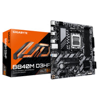 GIGABYTE B840M D3HP Mainboard – AMD Ryzen 9000 CPUs, 8+2+2-Phasen-VRM, bis zu 8200 MHz DDR5 (O.C.), 2× PCIe-4.0-M.2, 1-GbE-LAN, USB 3.2 Gen 2