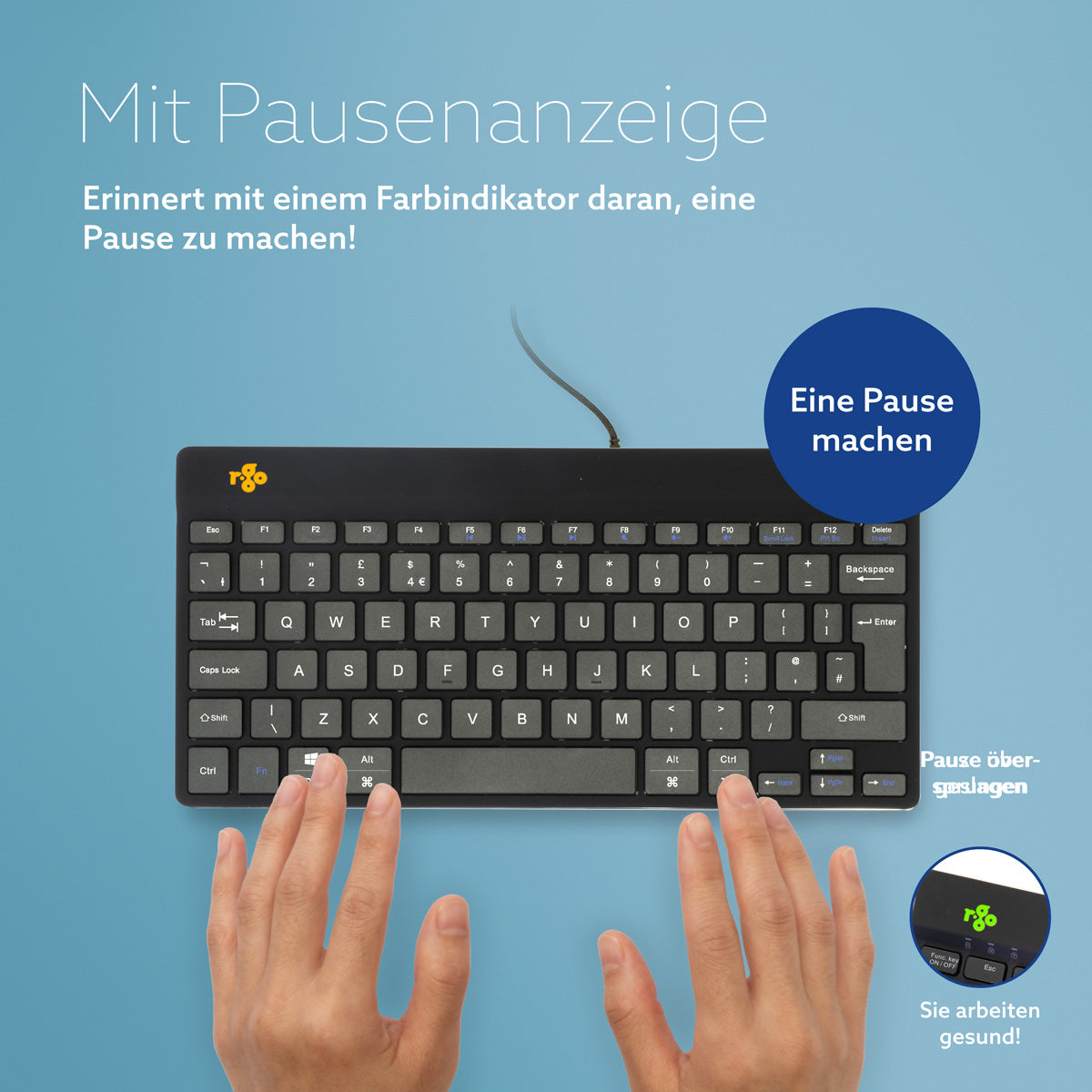 R-Go Tools Ergonomische Tastatur R-Go Compact Break, kompakte Tastatur mit Pausensoftware, QWERTY (UK), Kabelgebunden, Schwarz