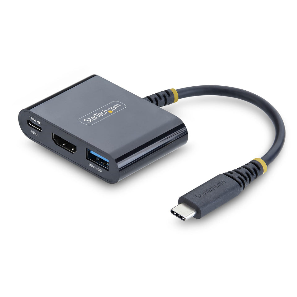 StarTech.com USB-C zu HDMI Multiport Adapter mit 140W PD Ladeleistung, 4K 60Hz HDMI, USB 5Gbps Hub, Mini Dock für MacBook / Dell / Thinkpad / HP / iPad / Tablets