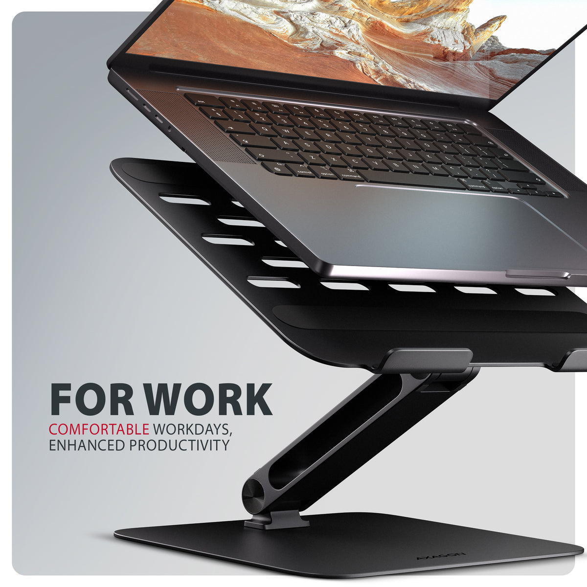 Axagon STND-LQB HQ-Ständer aus Aluminium für Laptops der Größe 10"–17.3". Verstellbare Höhe und Winkel. Schwarze Version.
