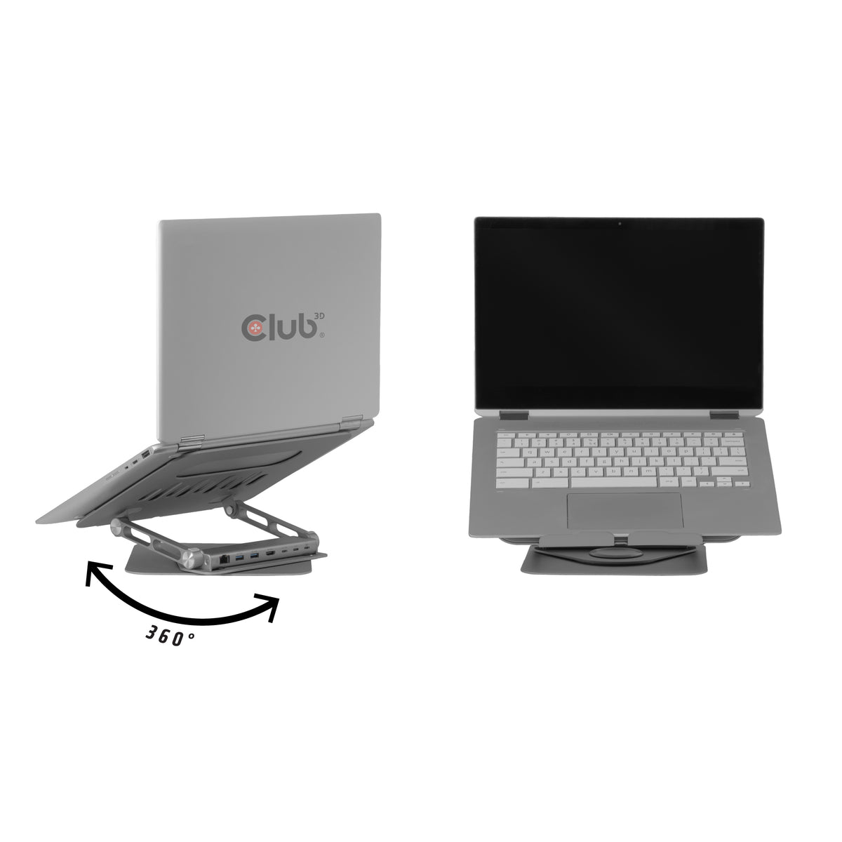 CLUB3D Verstellbarer Aluminium-Laptop-Ständer mit USB-C® Hub