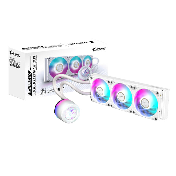 Dissipatore a liquido per CPU GIGABYTE AORUS WATERFORCE X II 360 ICE AIO - 3 ventole ARGB da 120 mm, LCD a colori, DAISY-CHAIN, compatibile con Intel LGA 1851 e AMD AM5
